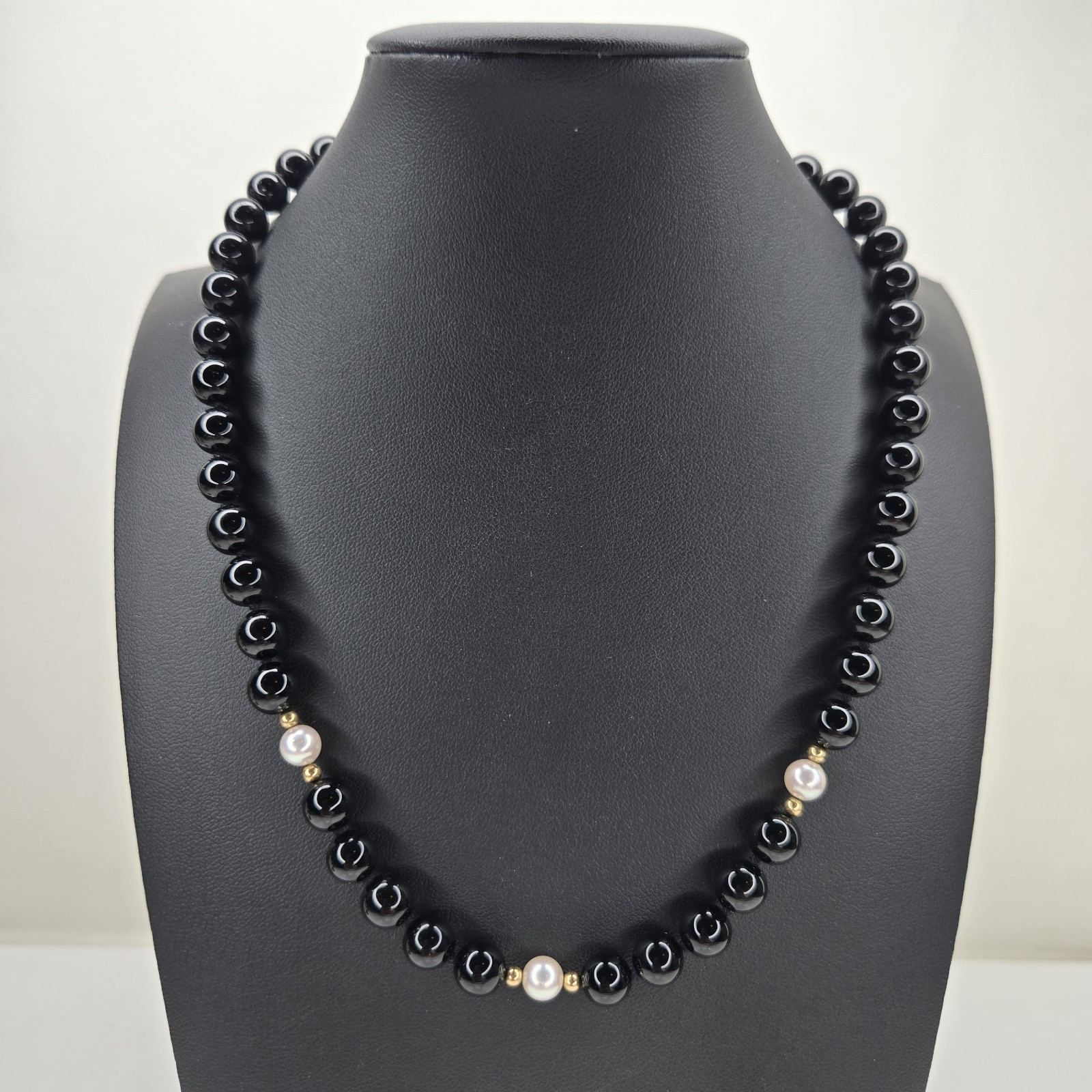 Jostens Imperial Black Onyx Pearl Bead 17″ Necklace Sterling 925 Vermeil Reese’s