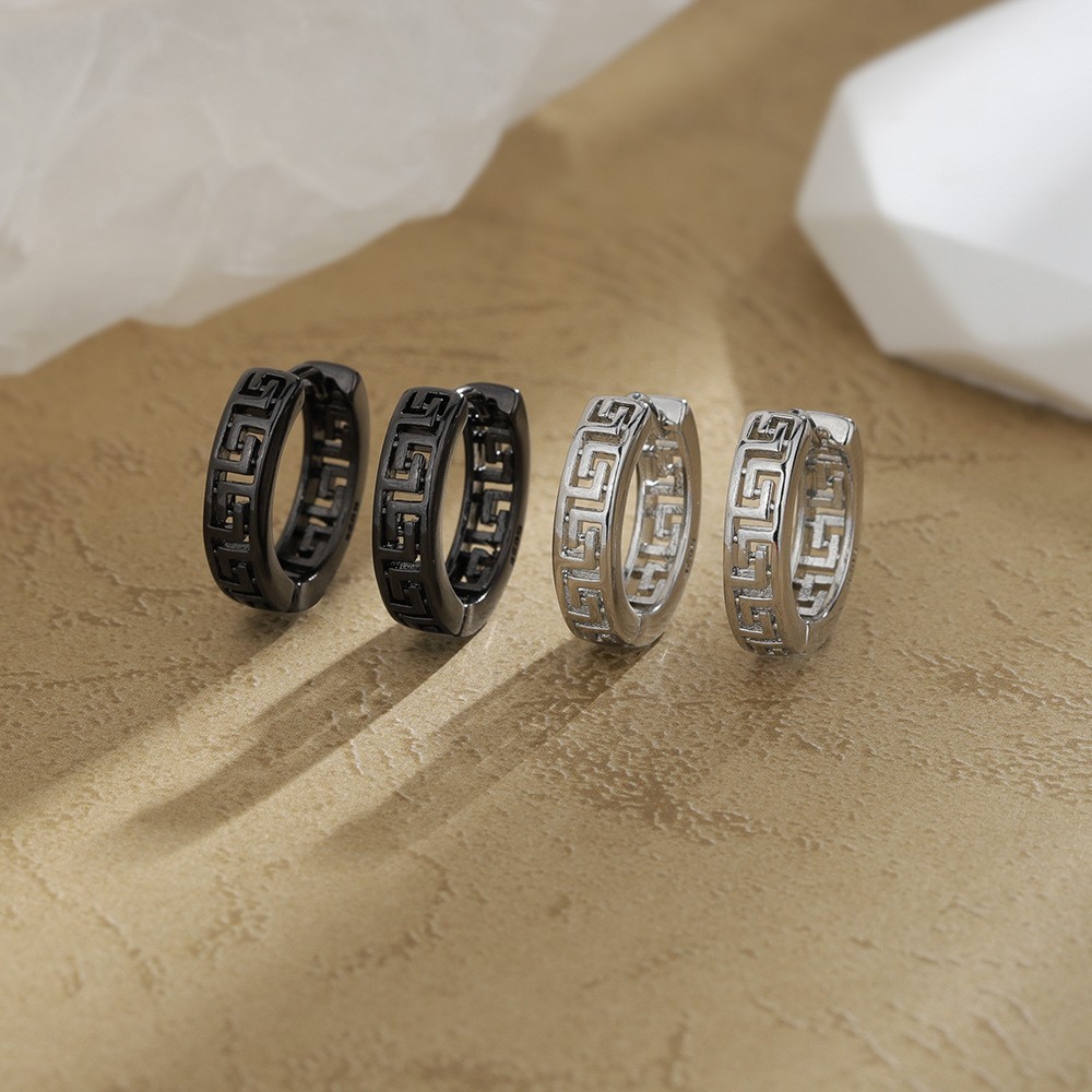 Ethnic Openwork Great Wall Motif Small Hoop Earrings Unisex Women Men GIFT