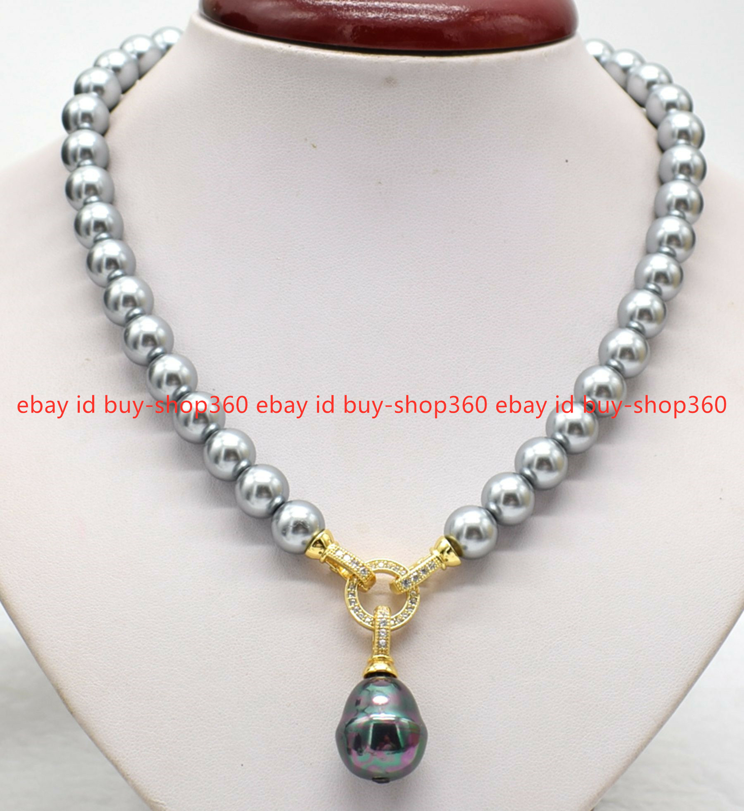 New 10mm Gray South Sea Shell Pearl & Multicolor Teadrop Pendan Necklace 18″