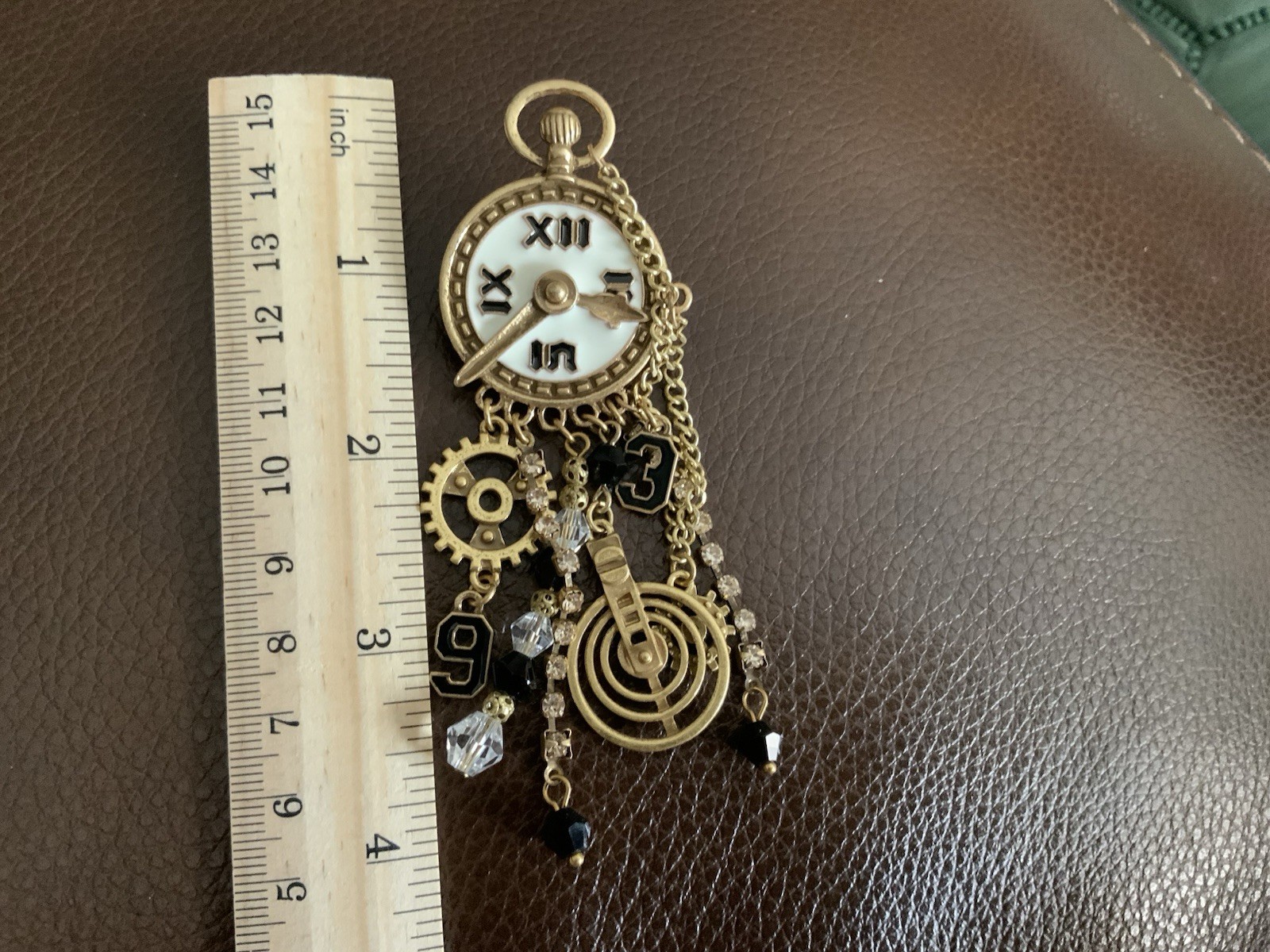 Museum Retro Clock Earrings Gold Chain CZ Steampunk Statement Art Boho Gear VTG