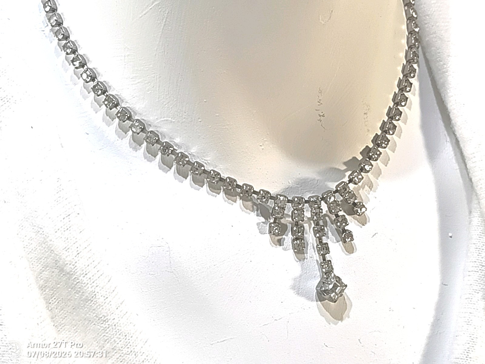 Vintage 1950s Clear Rhinestone Drop Fringe Necklace Choker 15″ & Bracelet 7″ Set