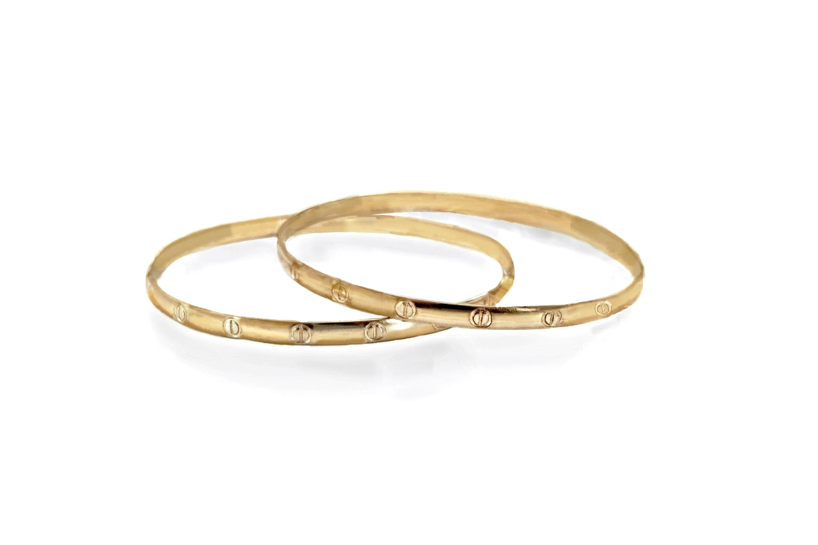 Vintage 14K Gold Filled Set Pair Bangles 4.5mm Mirror Polish Handcrafted Stacka