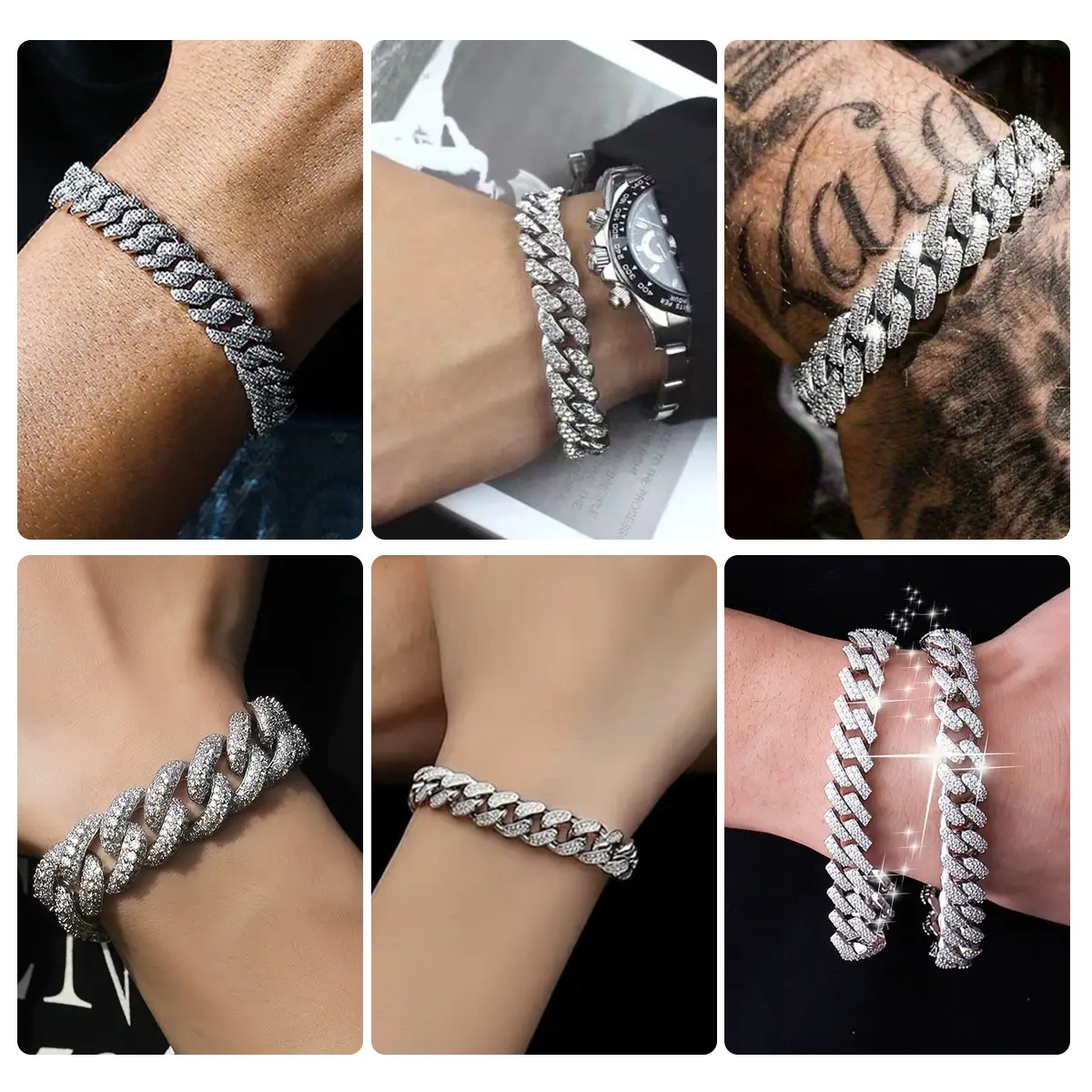 Silver Tone Solid Cuban Link Bracelet 7/7.5/7.9/8.3 Inch Men’s Heavy Wrist Chain