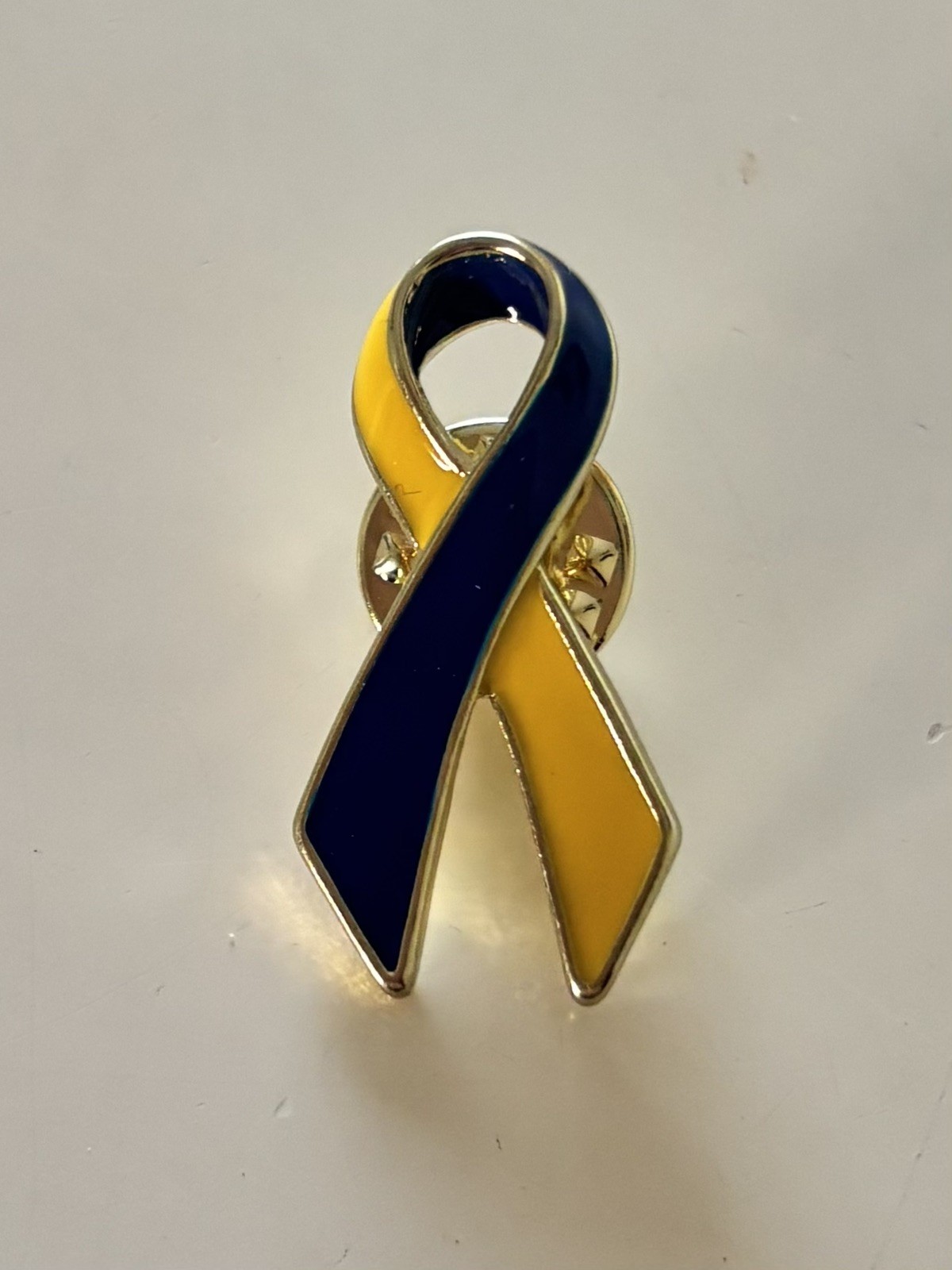 Lot Of 10, Blue & Yellow Metal Alloy Awareness Ribbon Lapel Pin Pins