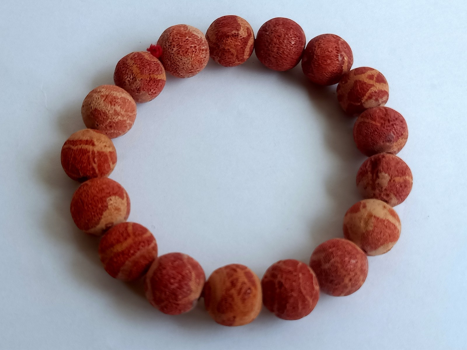 12mm Natural No Treatment Sponge Red Coral Round Stretch Beads Bracelet