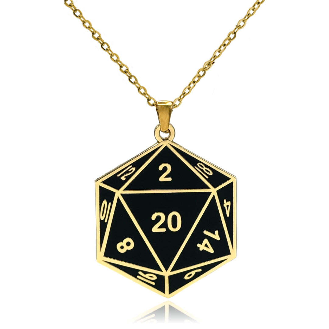 D20 Dice Double Sided Enamel Pendant Necklace