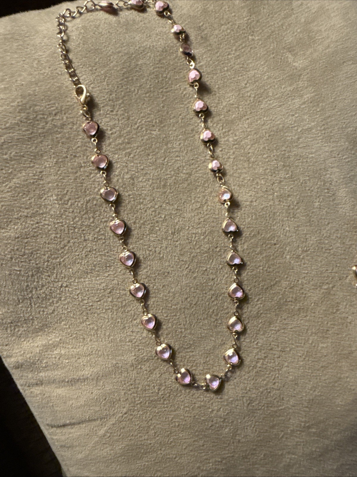 2 Piece Pink Colored Gold Heart Themed Copper Necklace And Bracelet Set