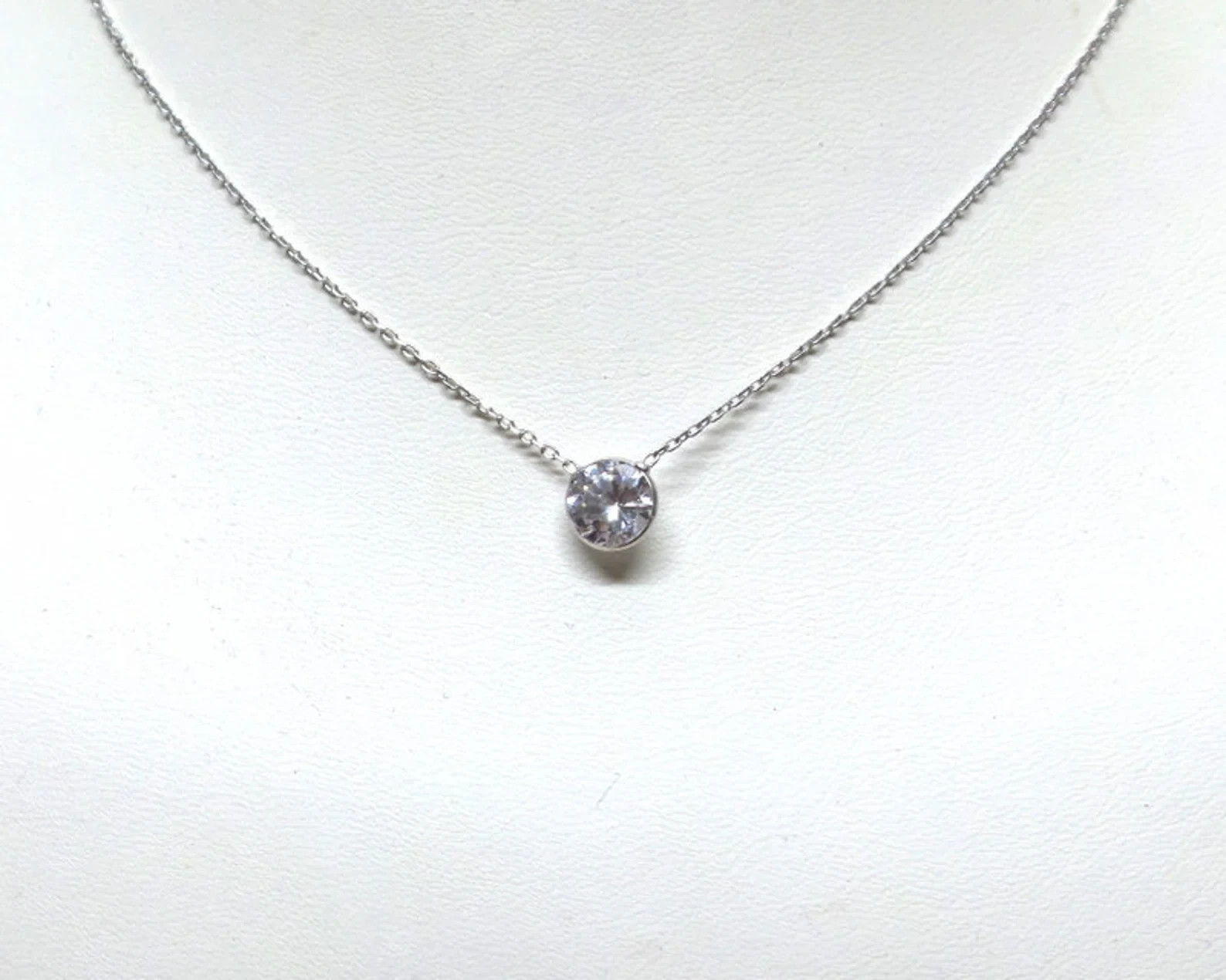 1.00 Ct Round EF VS Lab Grown Diamond Bezel Solitaire Necklace in 14K White Gold