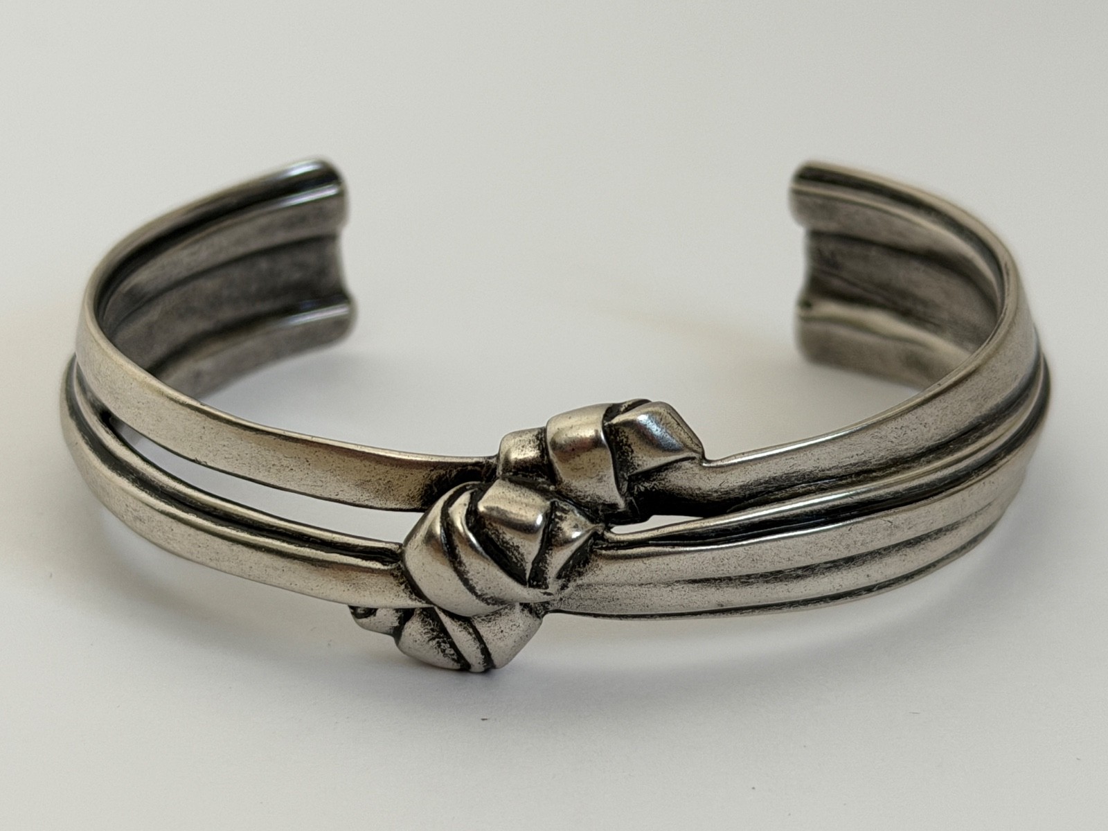 NWT Saint Laurent YSL Triple Knotted Antique Silver Brass Cuff Bracelet M $895