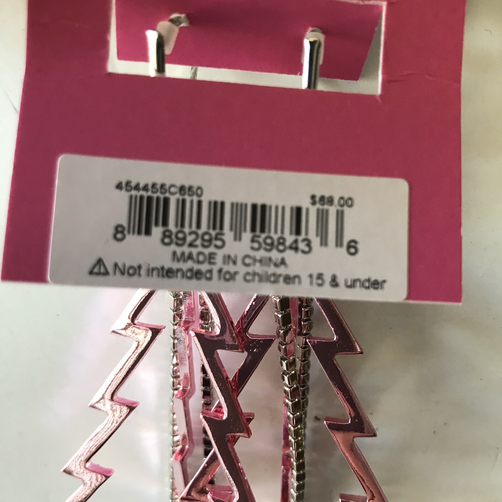 BETSEY JOHNSON PINK HOLIDAY TREE WITH RHINESTONE FRINGE DROP EARRINGS NWT