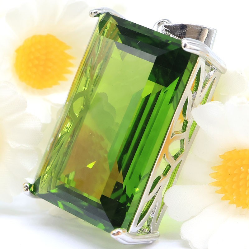 Buy 2 get 1 free Big Gemstone Created Green Peridot Women Dating Silver Pendant