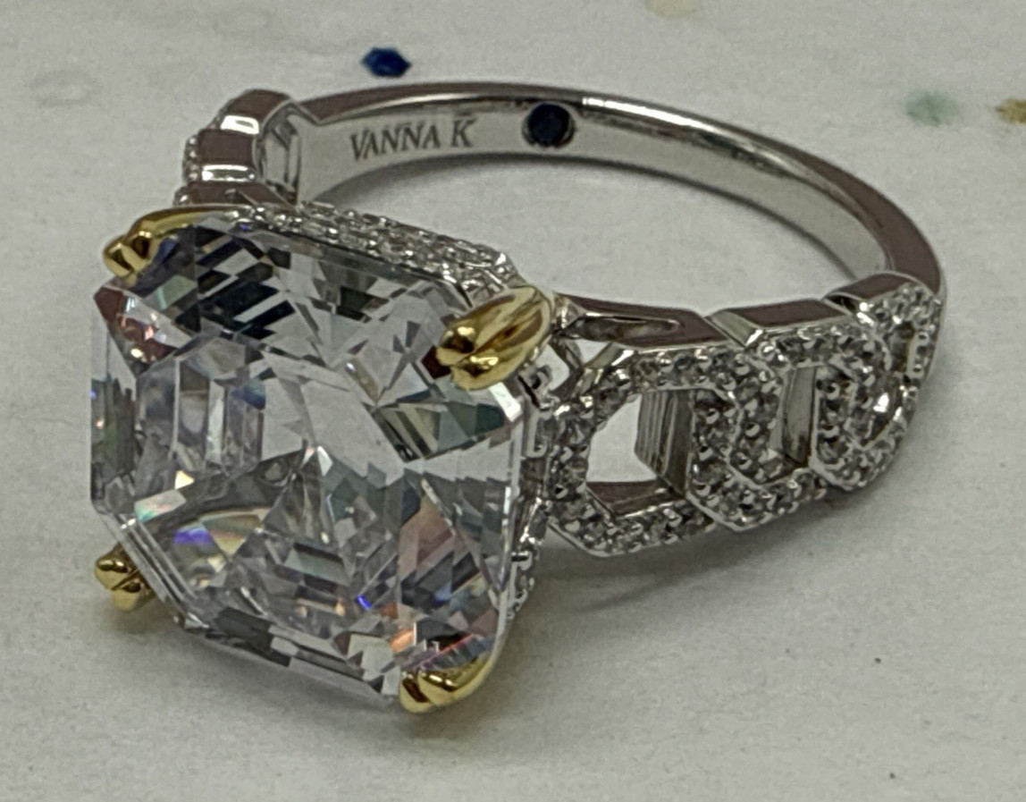 Vanna K ~ Bella Luce White Cubic Zirconia Platineve Asscher Cut Ring 13.23ctw ~9