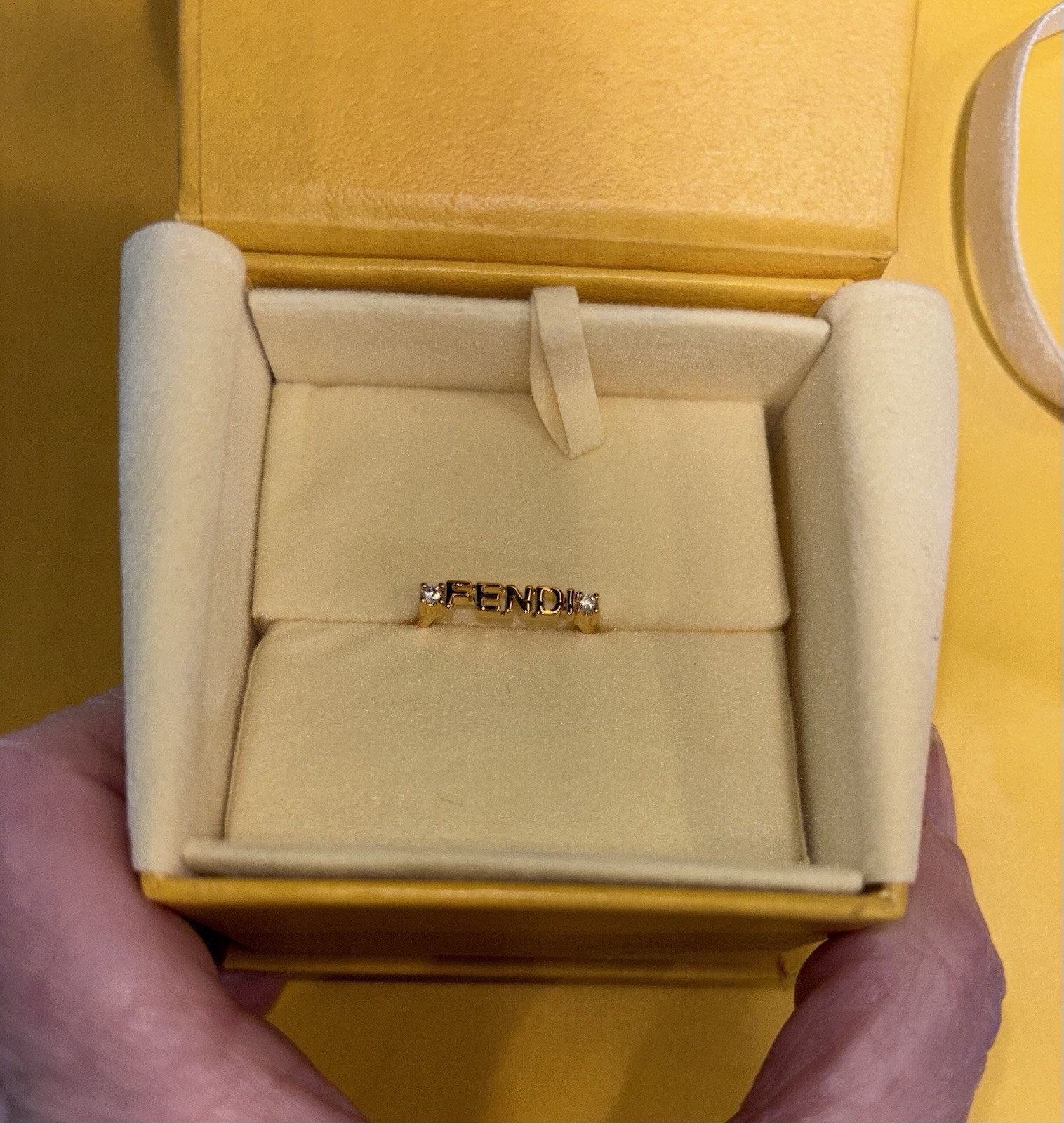 AUTHENTIC Fendi Size 7 Graphic Logo Crystal Ring W/ COA Box & Bag Beautiful!