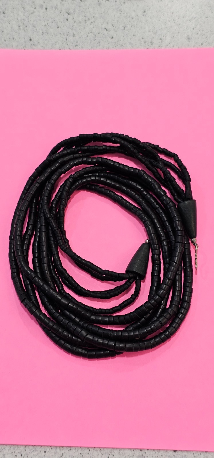 Gerda Monies necklace black 5 strand coconut black beads very good condition