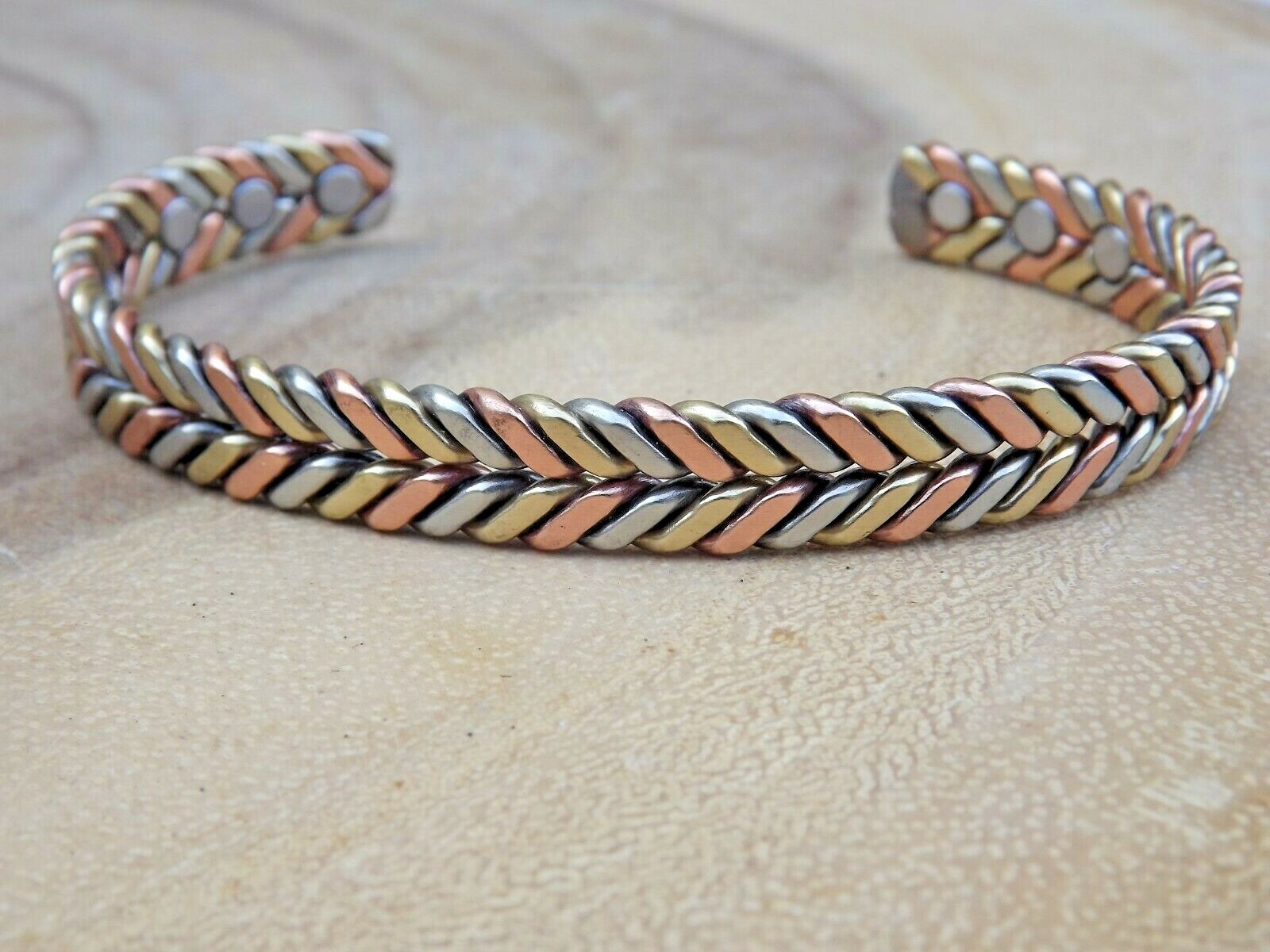3 Tone Pure Solid Copper Magnetic Bracelet Arthritis Therapy Cuff Herringbone