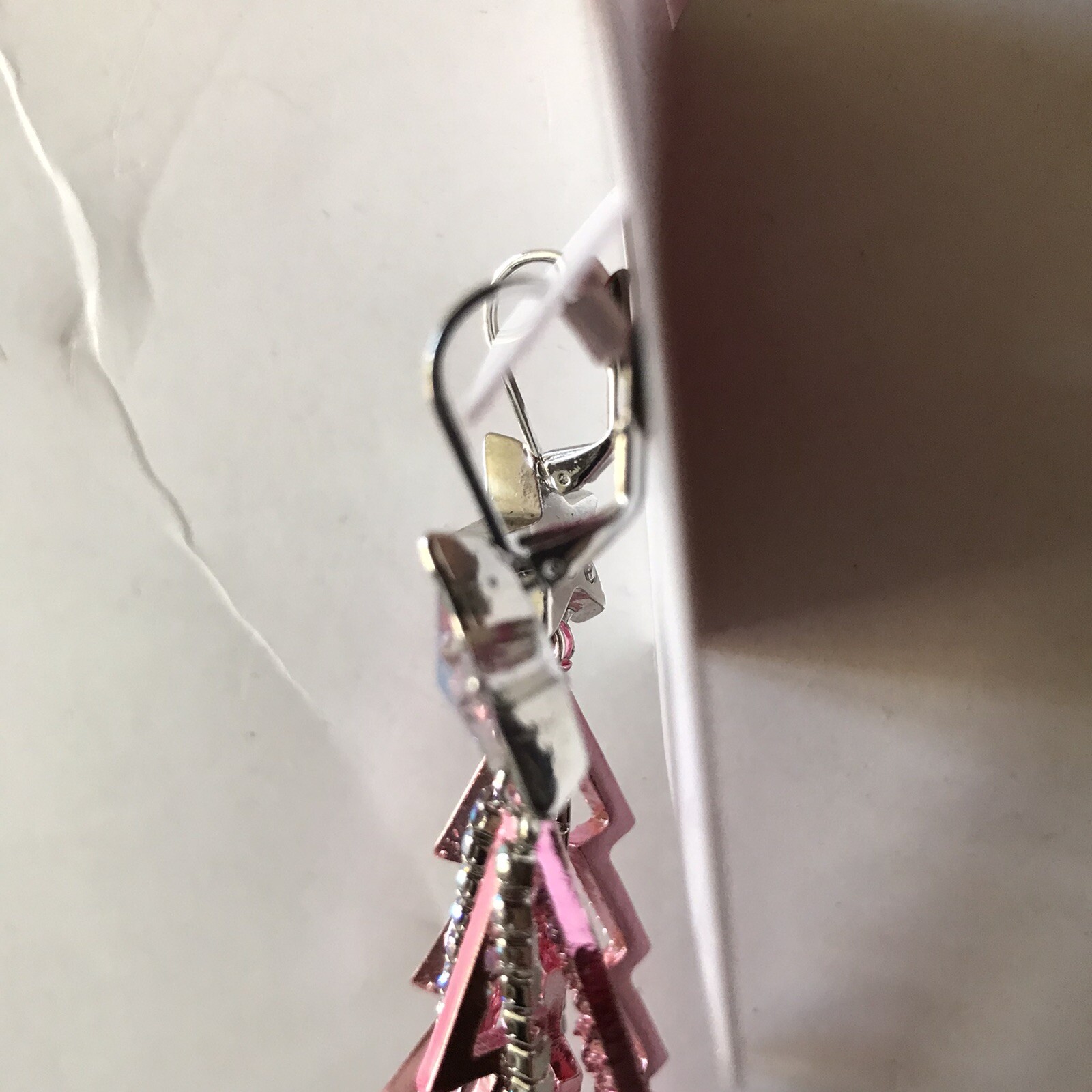 BETSEY JOHNSON PINK HOLIDAY TREE WITH RHINESTONE FRINGE DROP EARRINGS NWT