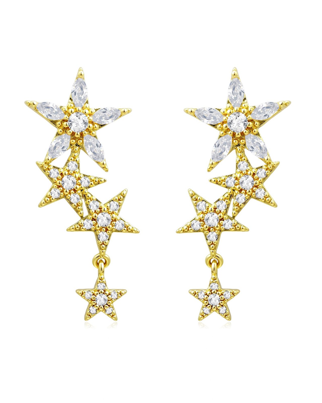 Watforsh 14k Gold Plated Star Earrings for Women Four 3.1cm x 1.6cm, gold