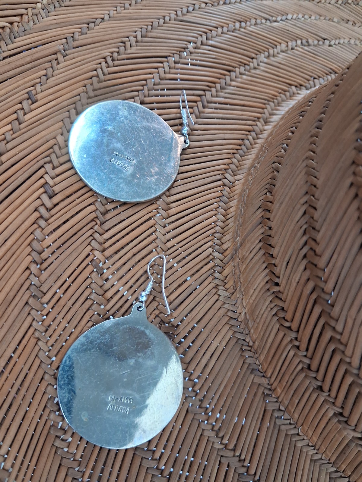Mexico Alpaca Mother Of Pearl Abalone Dangle Earrings .925 Silver