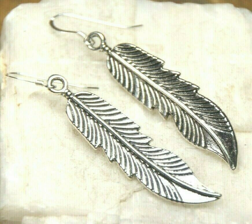 Feather Earrings Wings 925 sterling silver hooks pewter charms Charm Feathers