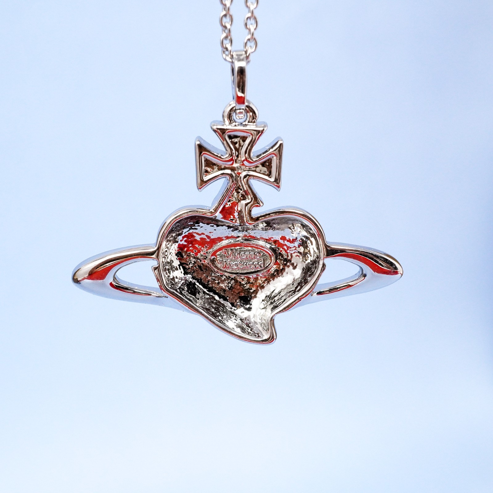 Vivienne Westwood Necklace Silver & Red Large Heart Orb Pendant Box Included