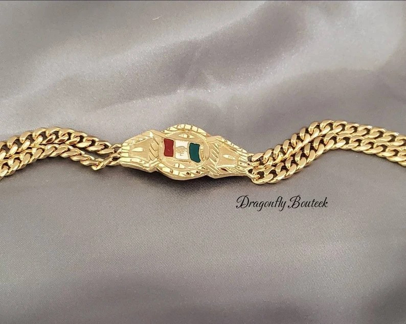 Gold Mexico Bracelet, Gold Mexican Flag Bracelet, 14k Heavy Plated Gold