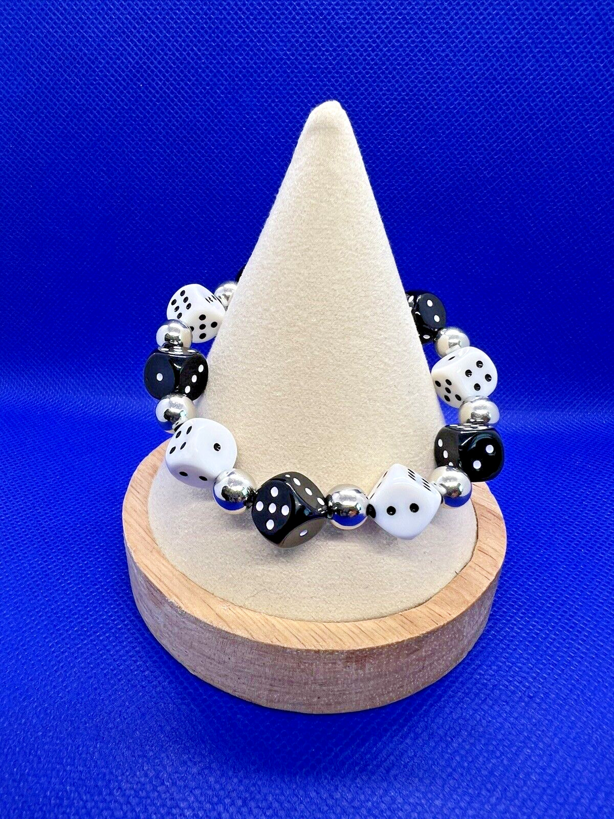 Dice Bracelet Bead Stretch Small White Black Dice Casino Gambling Games Jewelry