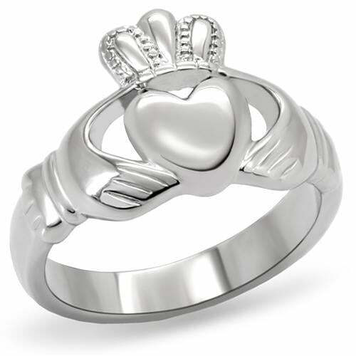 Women’S Stainless Steel Heart Shaped Irish Claddagh Ring No Stone Tk160