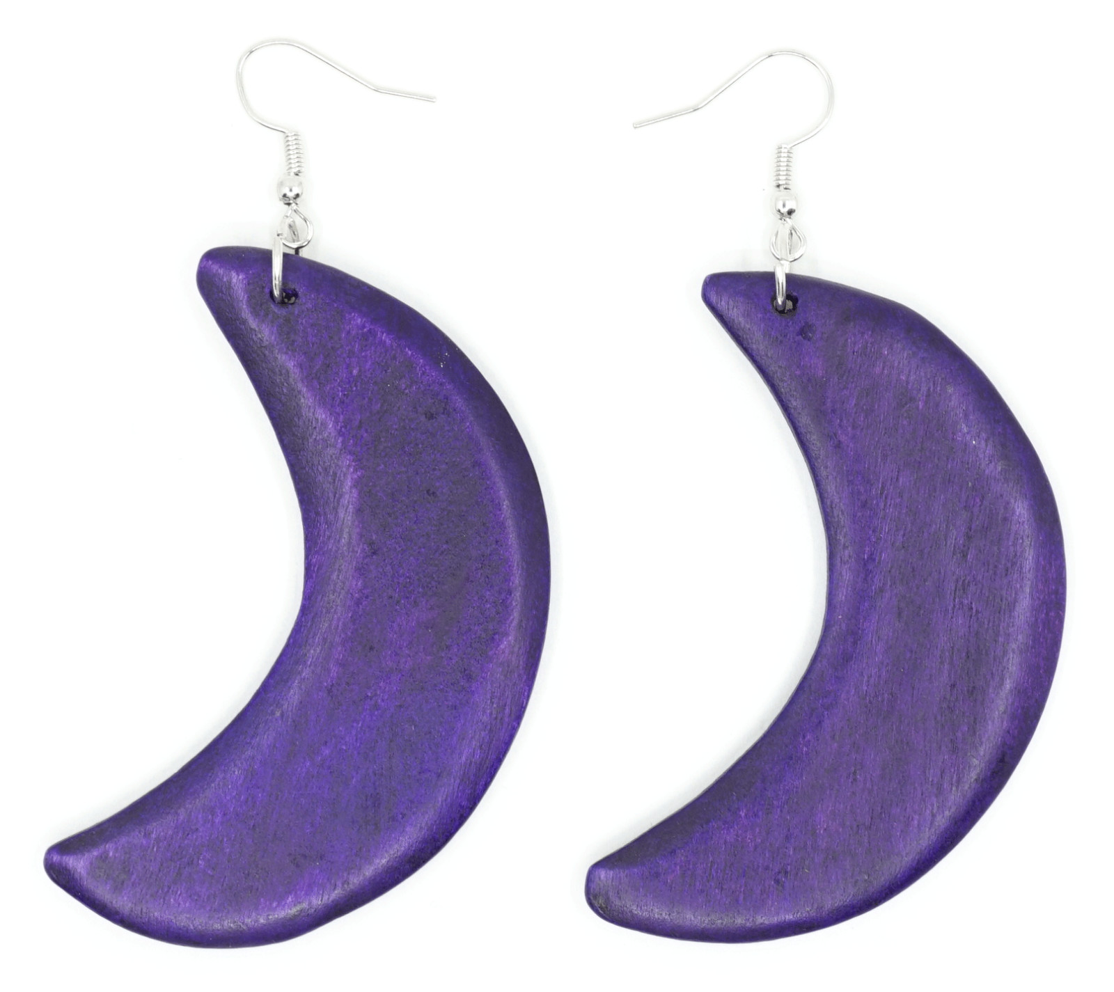 TB Crescent Moon Wood Natural Multi-Color Fashion Jewelry Long Dangle Earrings