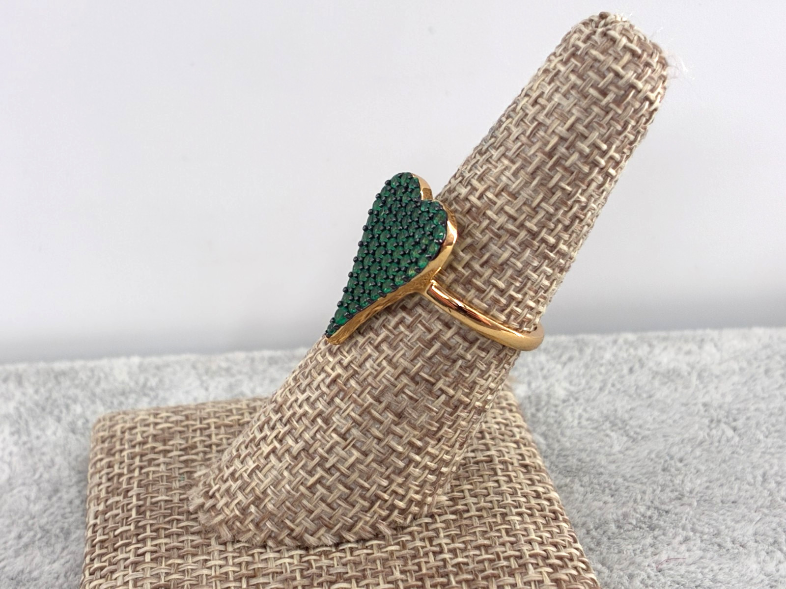 Diamonique x Jennifer Miller Green Pave Heart Ring 14K Plated Sterling Silver 7
