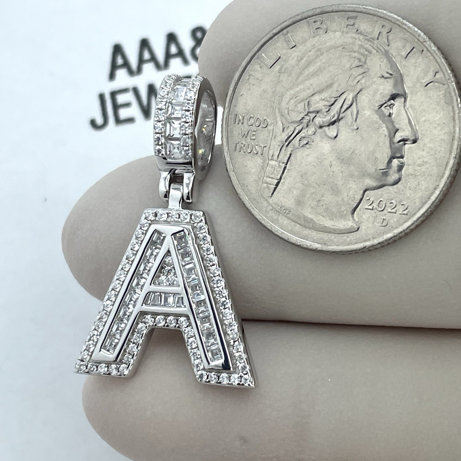 REAL 925 SOLID STERLING SILVER INITIAL LETTER “ A “ BAGUETTE PENDANT