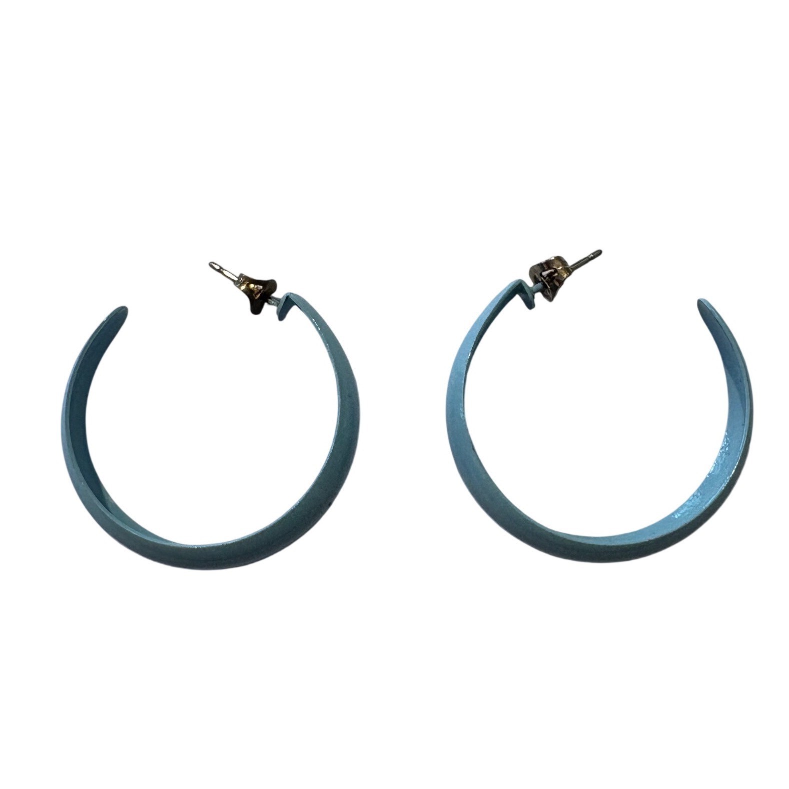 1980s Light Blue Enamel Hoop Earrings Retro C-Shape Post Back Glossy Pastel
