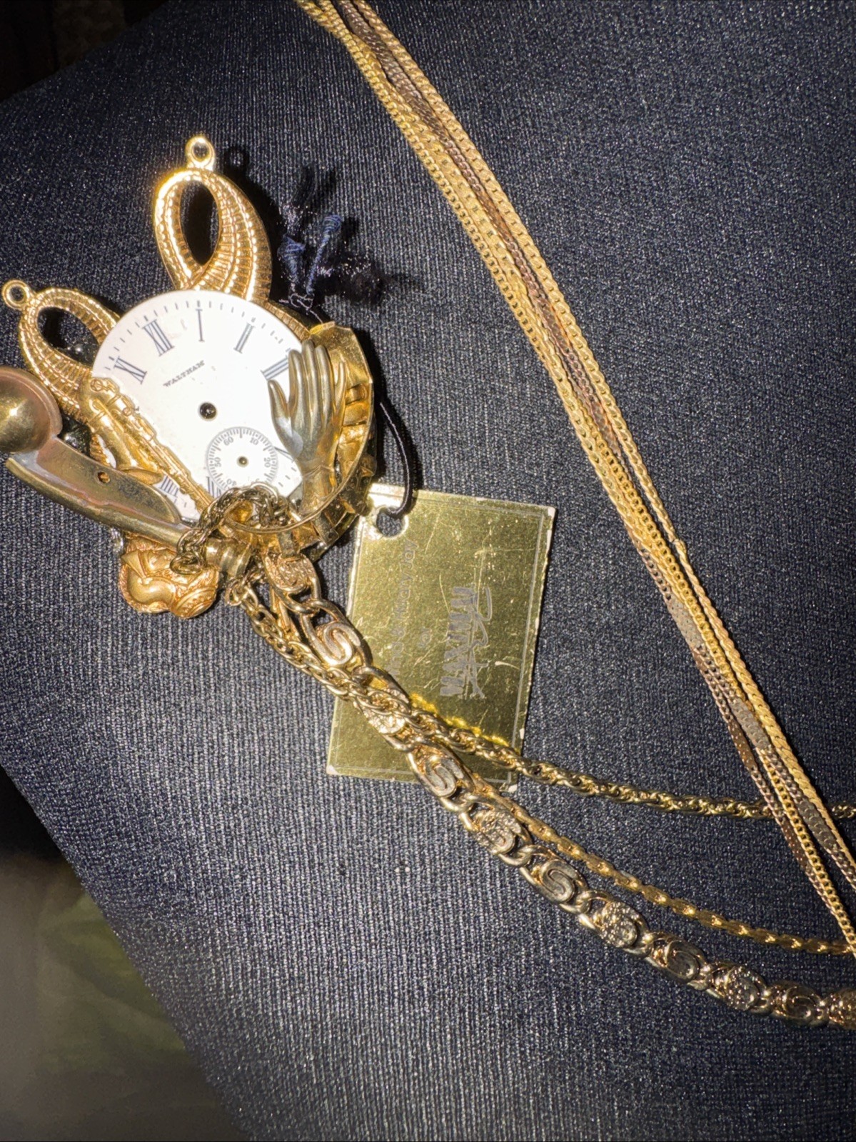 John Wind-Hilary Jay MAXIMAL ART Mixed Metal Clock HandCopper Pearl Brooch Chain
