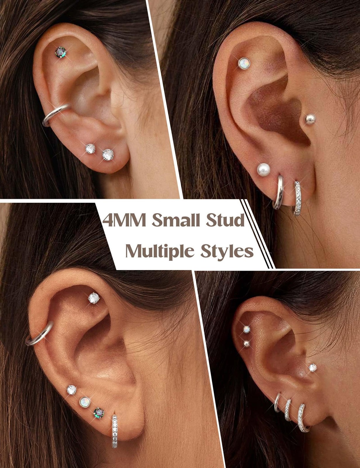 Jstyle Hypoallergenic Silver Stud Hoop Earrings for 6mm x 5mm, Tone