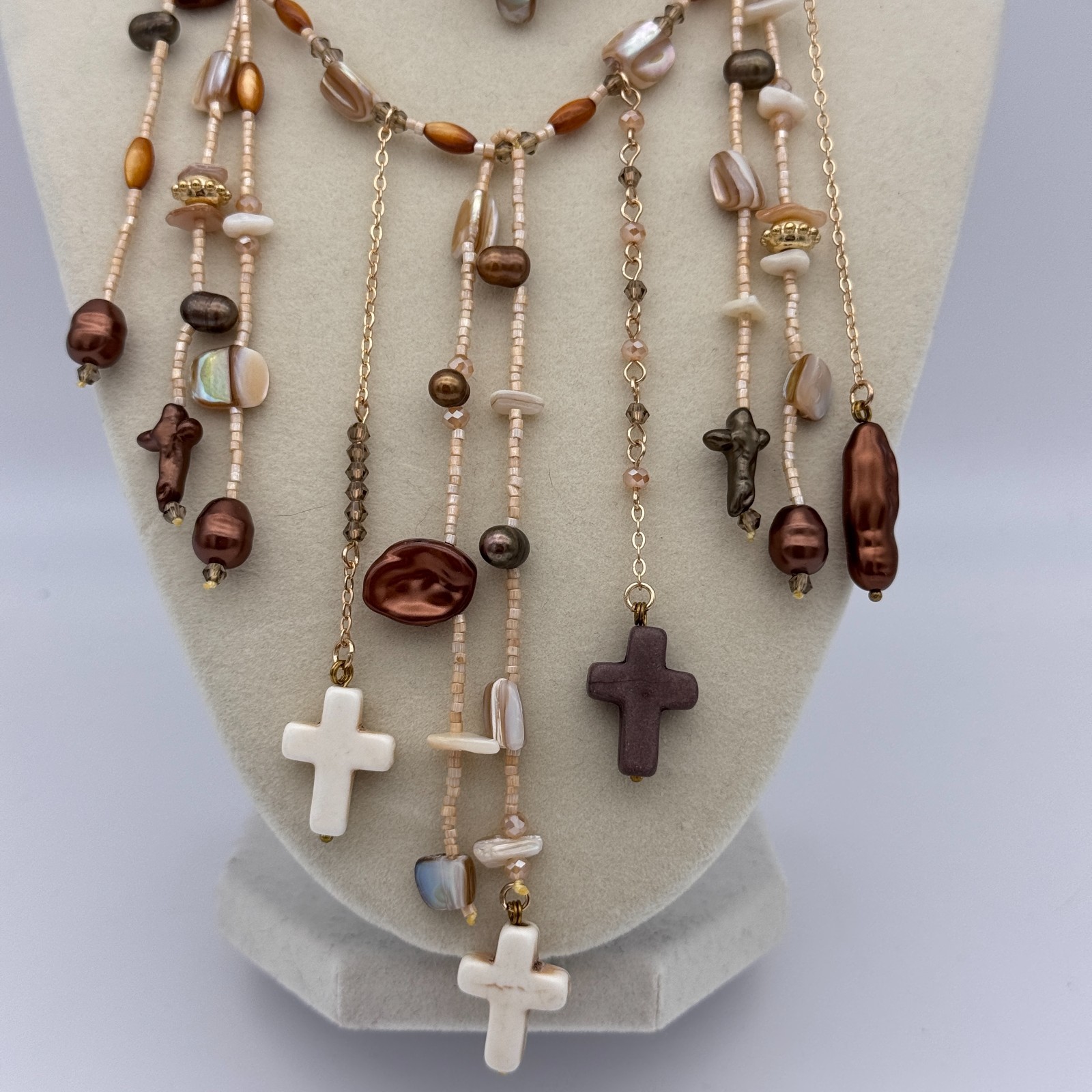 Free People Ariana Ost Something Beautiful Necklace Beaded Charms Cross Boho NEW
