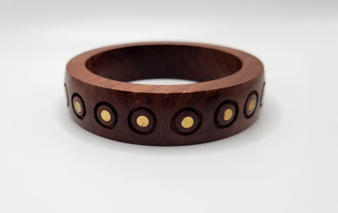 Wood and Brass Boho Style Bangle Bracelet