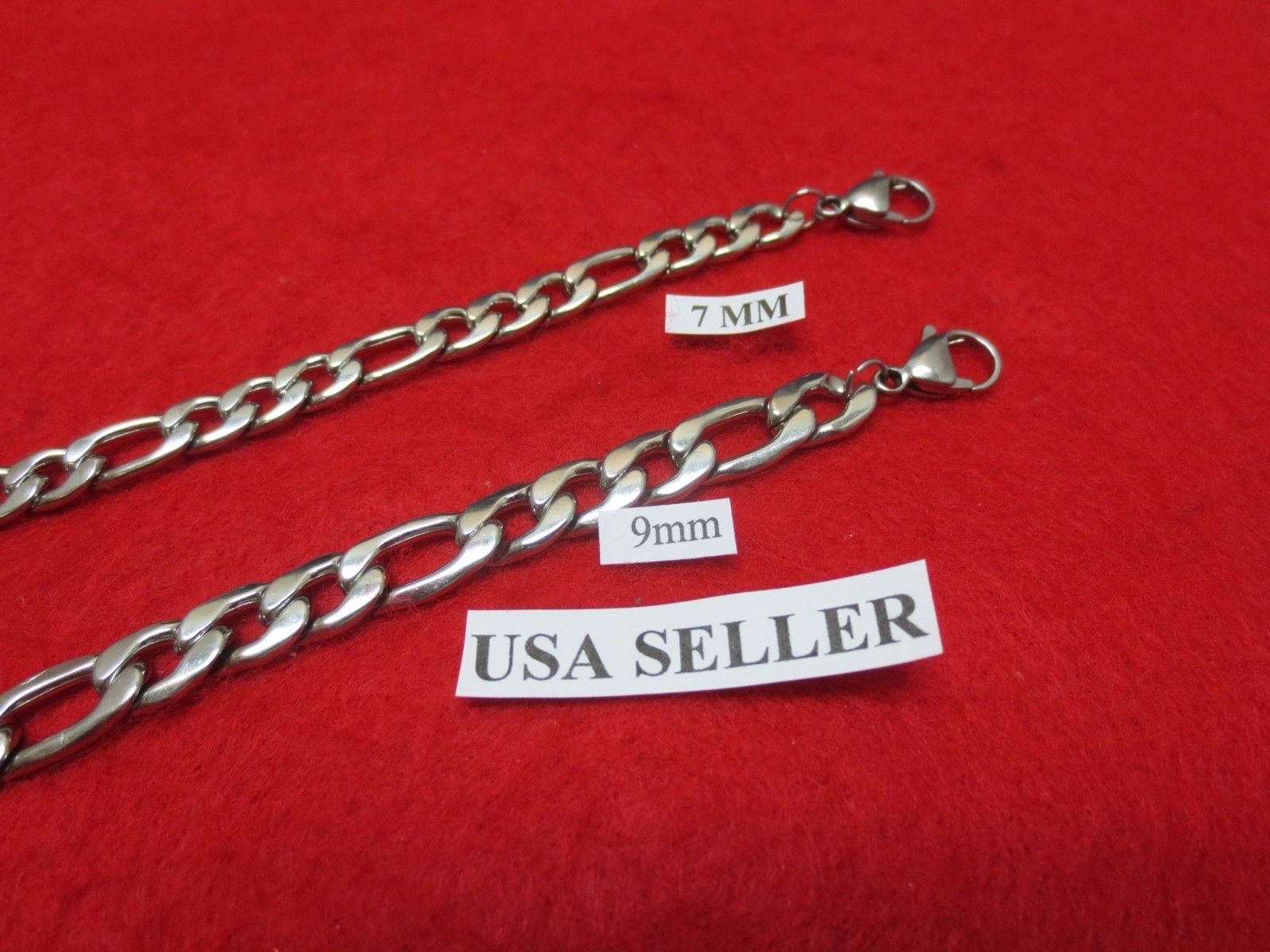 7/9 MM 7″-44″ STAINLESS STEEL SILVER DESIGNER FIGARO ROPE CHAIN NECKLACE
