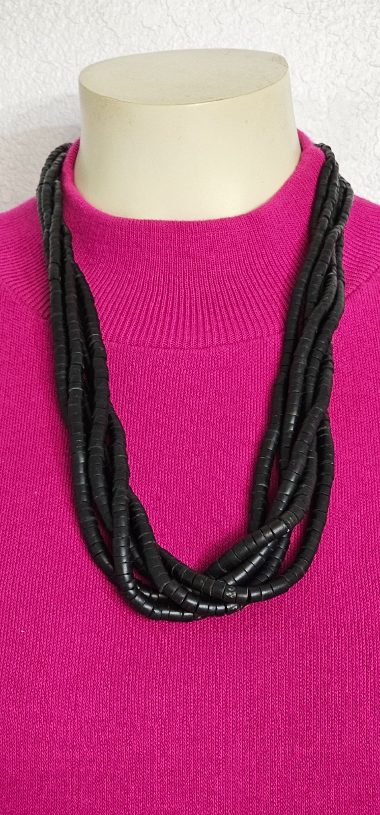 Gerda Monies necklace black 5 strand coconut black beads very good condition