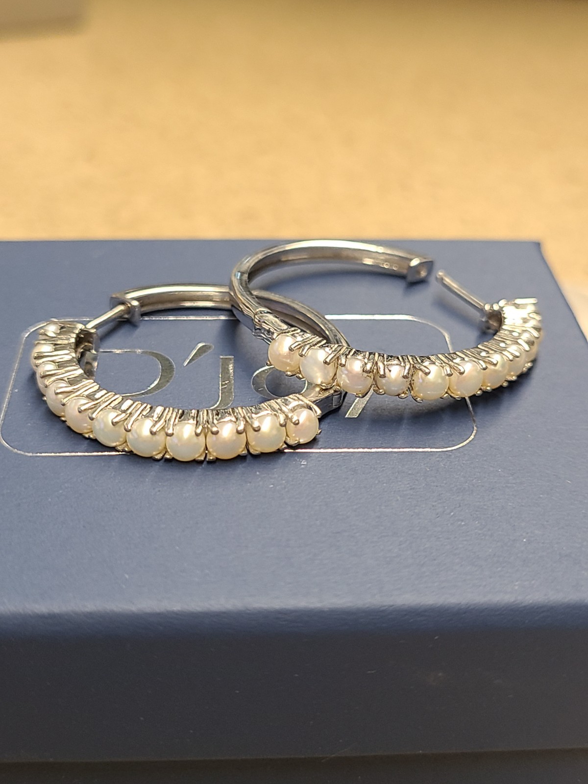 D’Joy Freshwater Pearl Orbit Hoop Earrings in Rhodium Over Sterling Silver