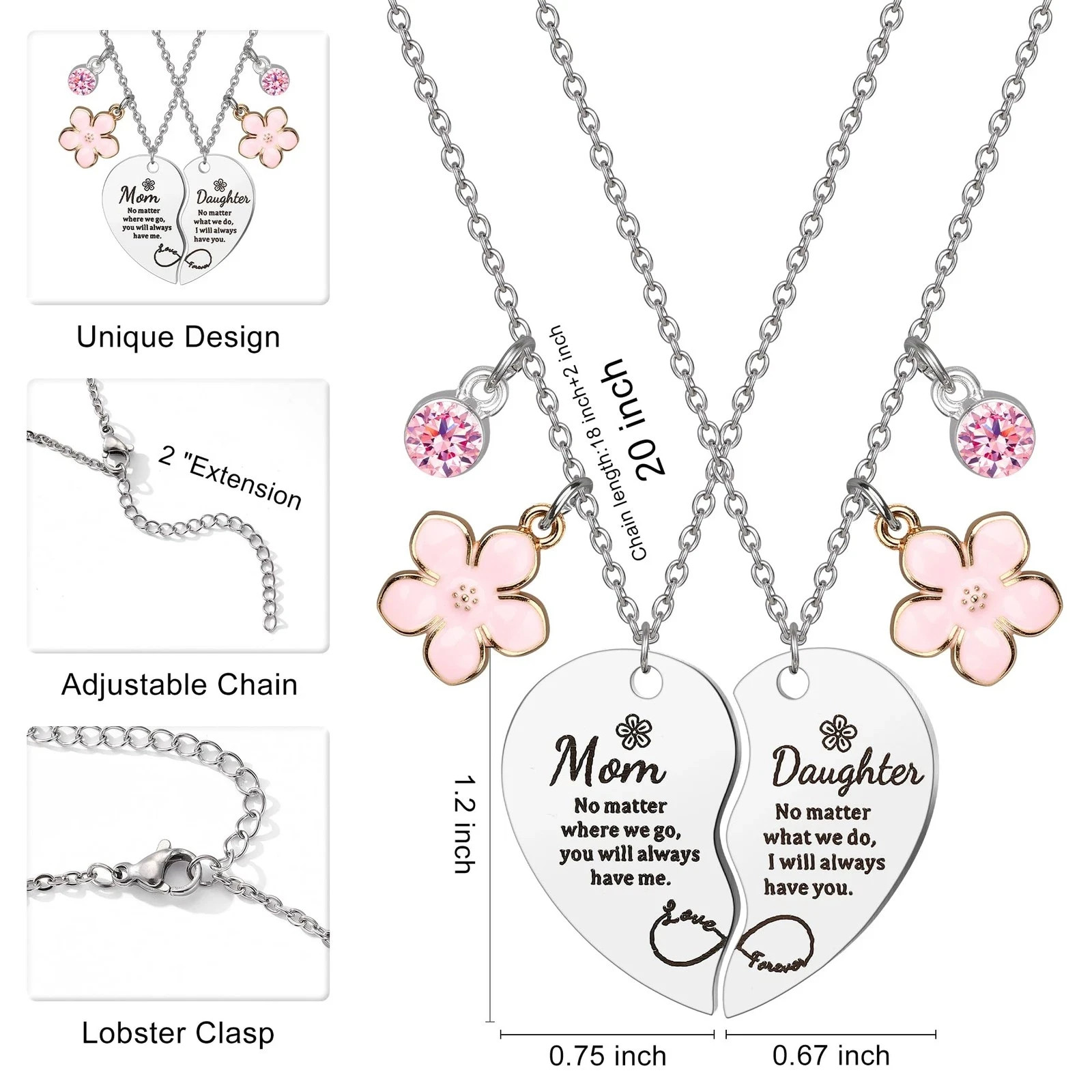 2 Piece Matching Mother Daughter Heart Necklace Set Love Reminder Lot of (25)
