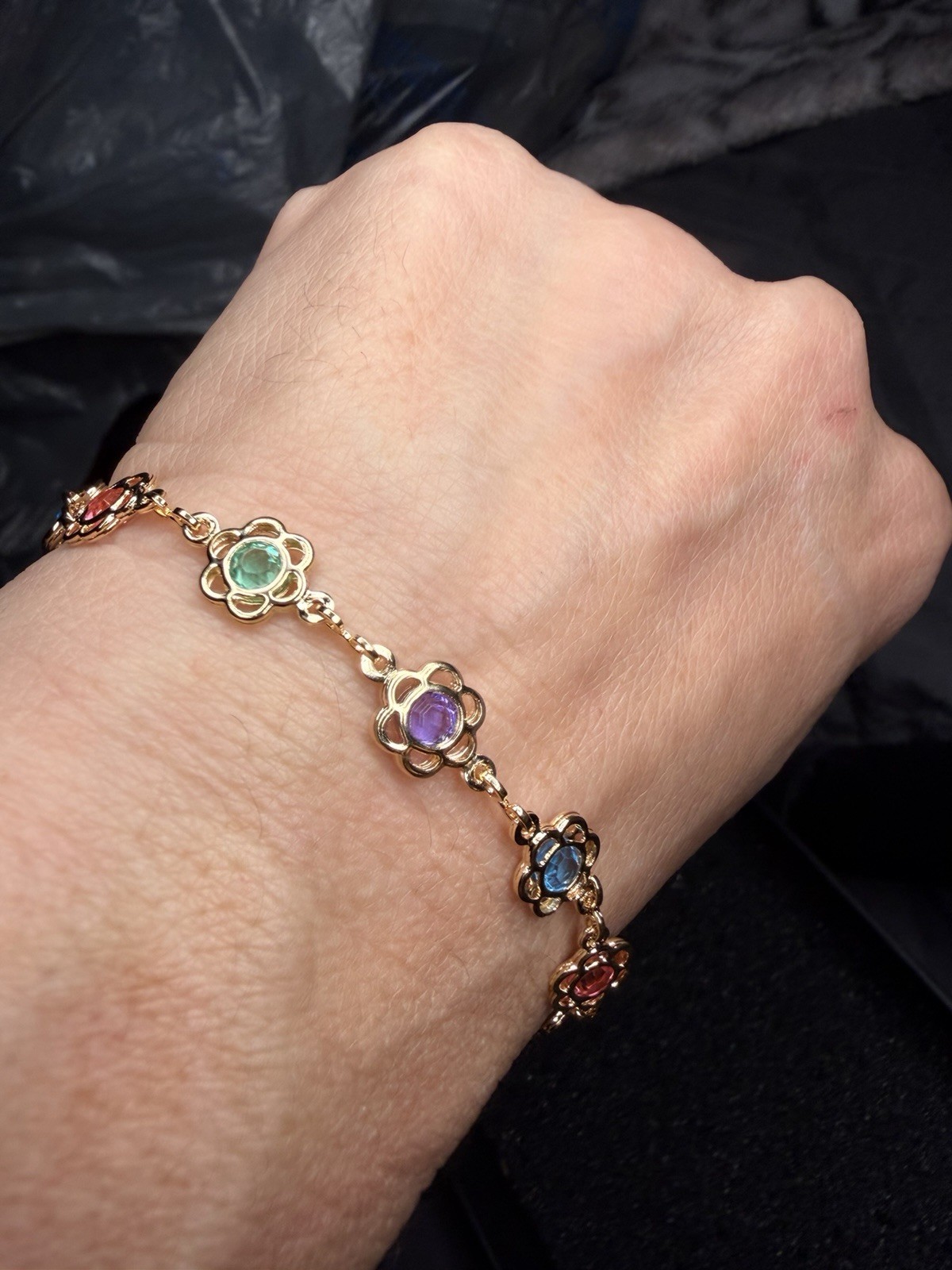 Gold Filled Floral Bracelet AAA CZ Multi Color Flower Link Bracelet 7–8 Inch