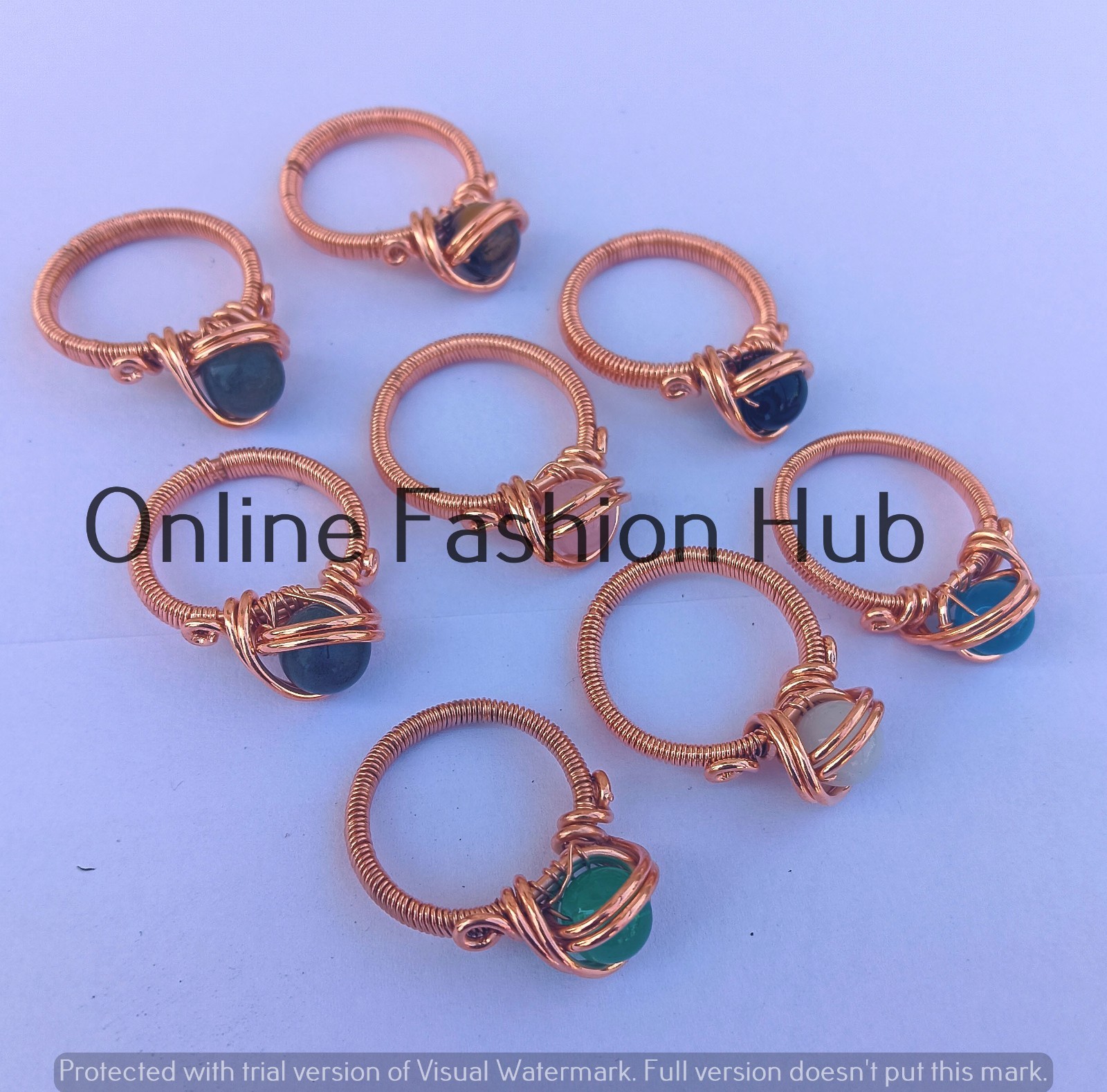 Labradorite & Mix Gemstone Copper Wire Wrap Rings Lot Arrive Jewelry