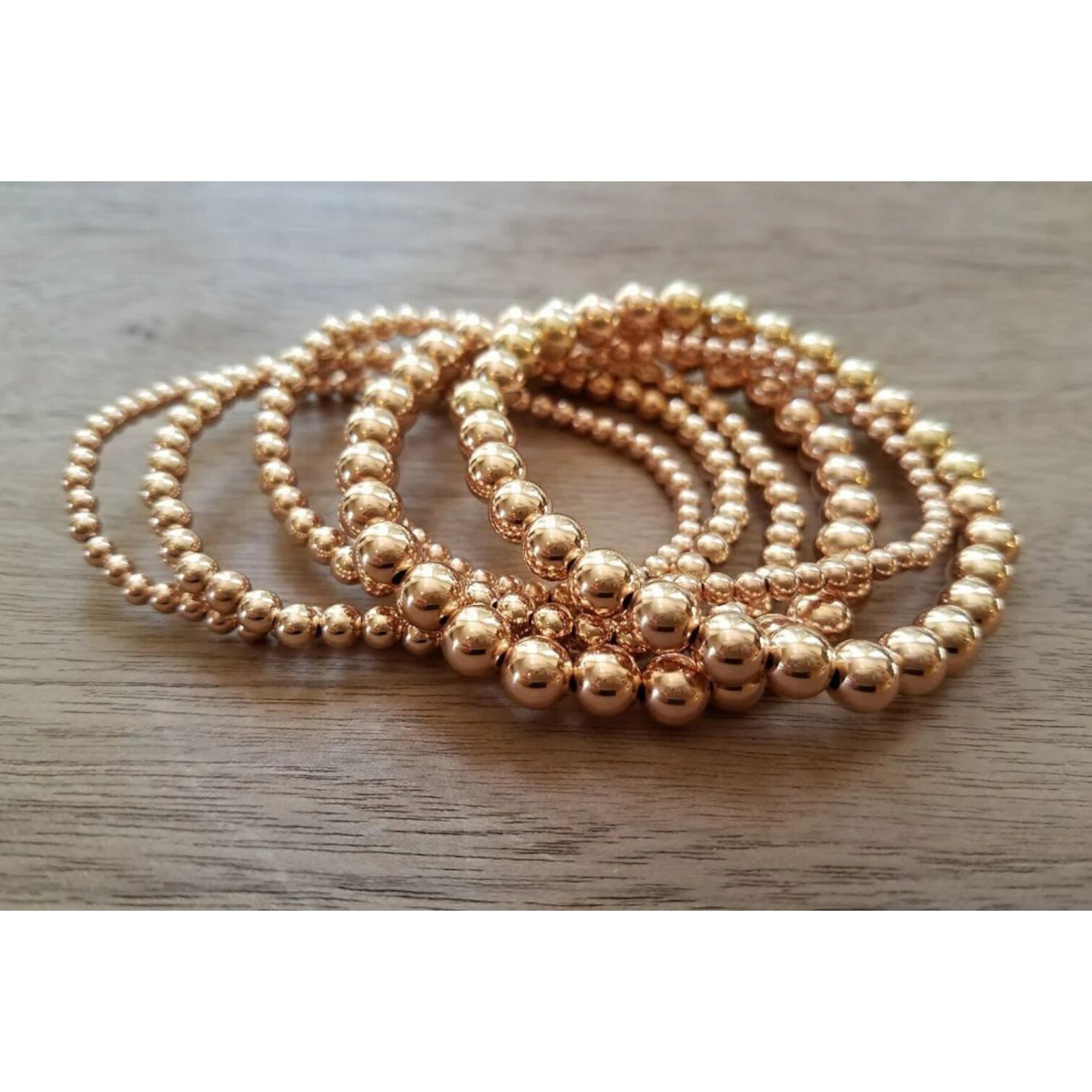 6mm Rose Gold Filled Bead Bracelet Stretch Waterproof Statement 6″