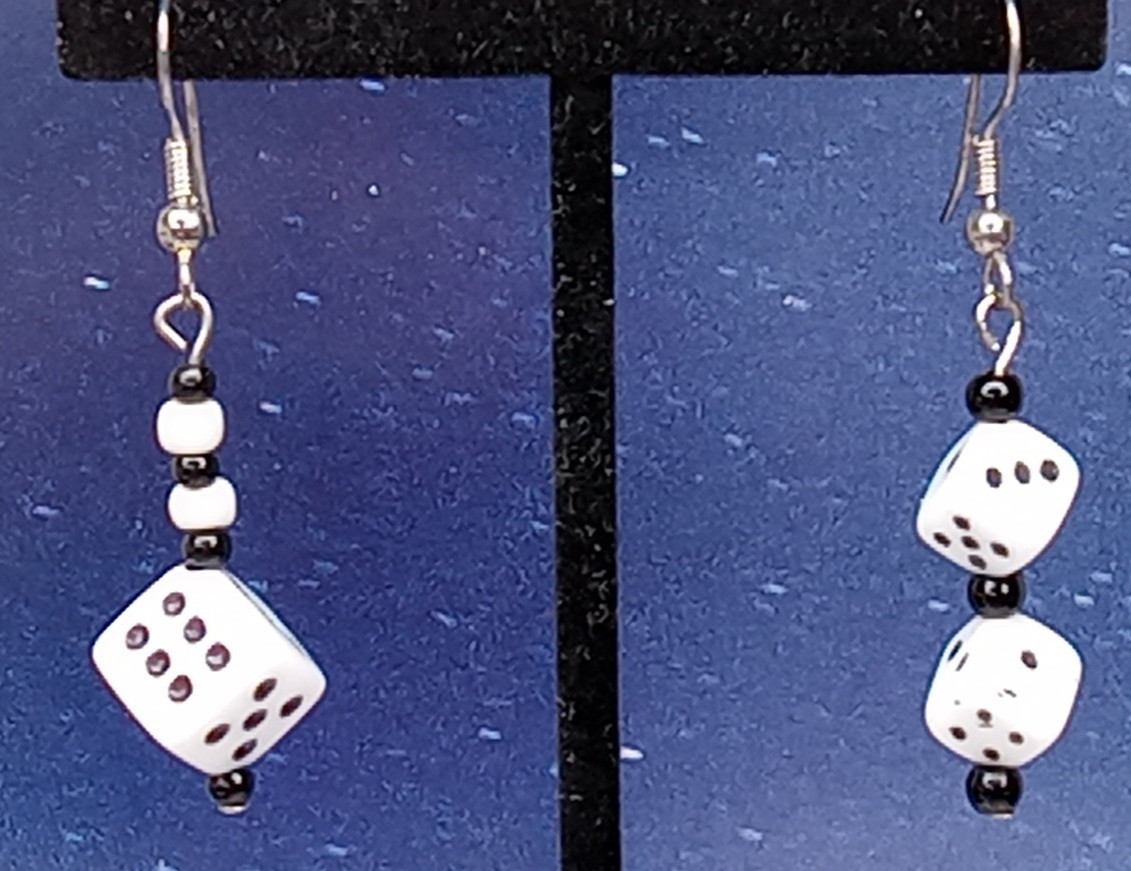 White Die Dice Pierced Earrings