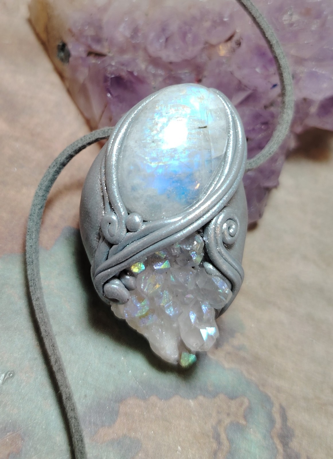 Pleiades Starseed Origins Necklace Angel Aura Quartz Moonstone Pleiadean Jewelry
