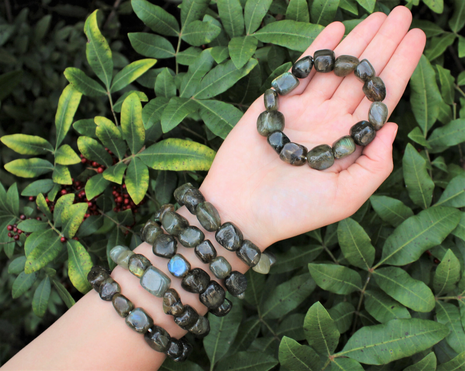 Labradorite Tumbled Gemstone Bracelet 6-8 mm Nuggets (Stretch Bracelet, Gift)