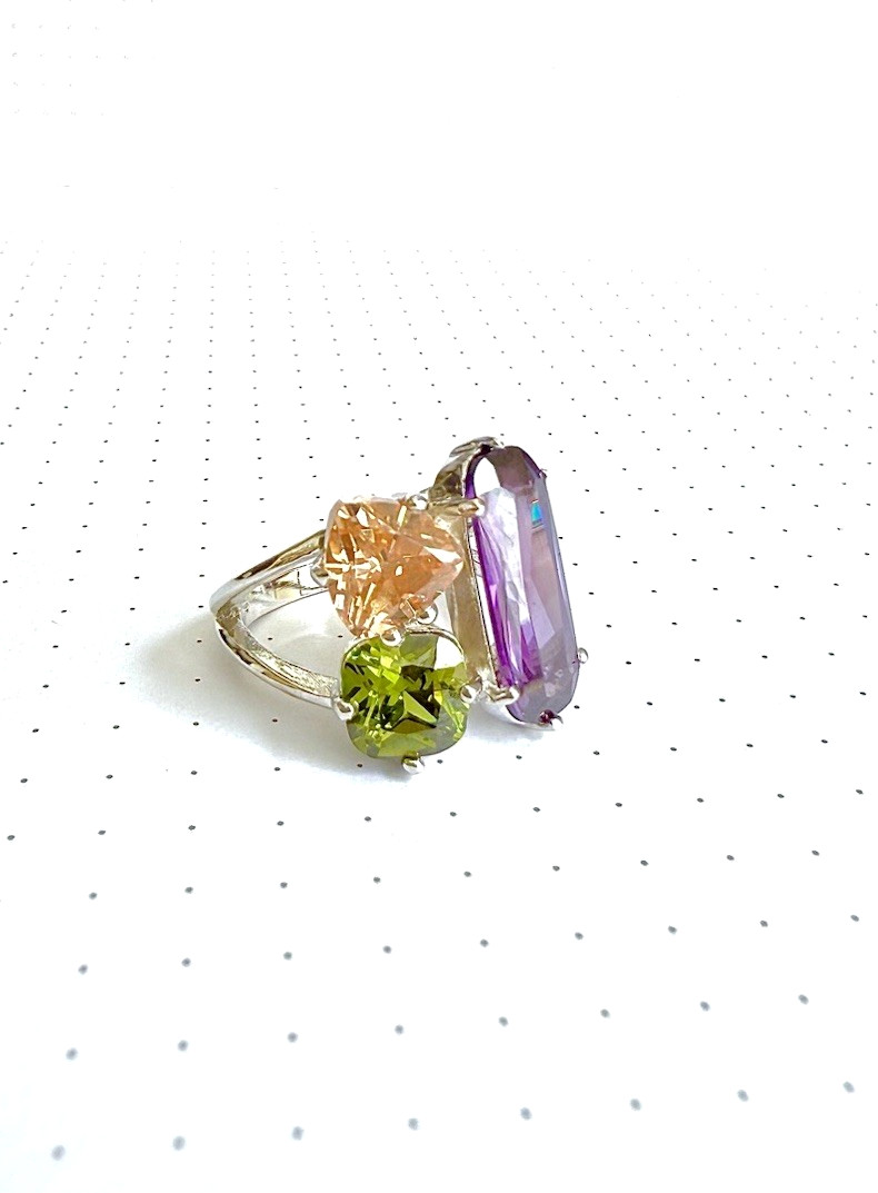 (SIZE 6,7,8,9) Eclectic Colorful Multi-Shape CZ STONES RING .925 STERLING SILVER