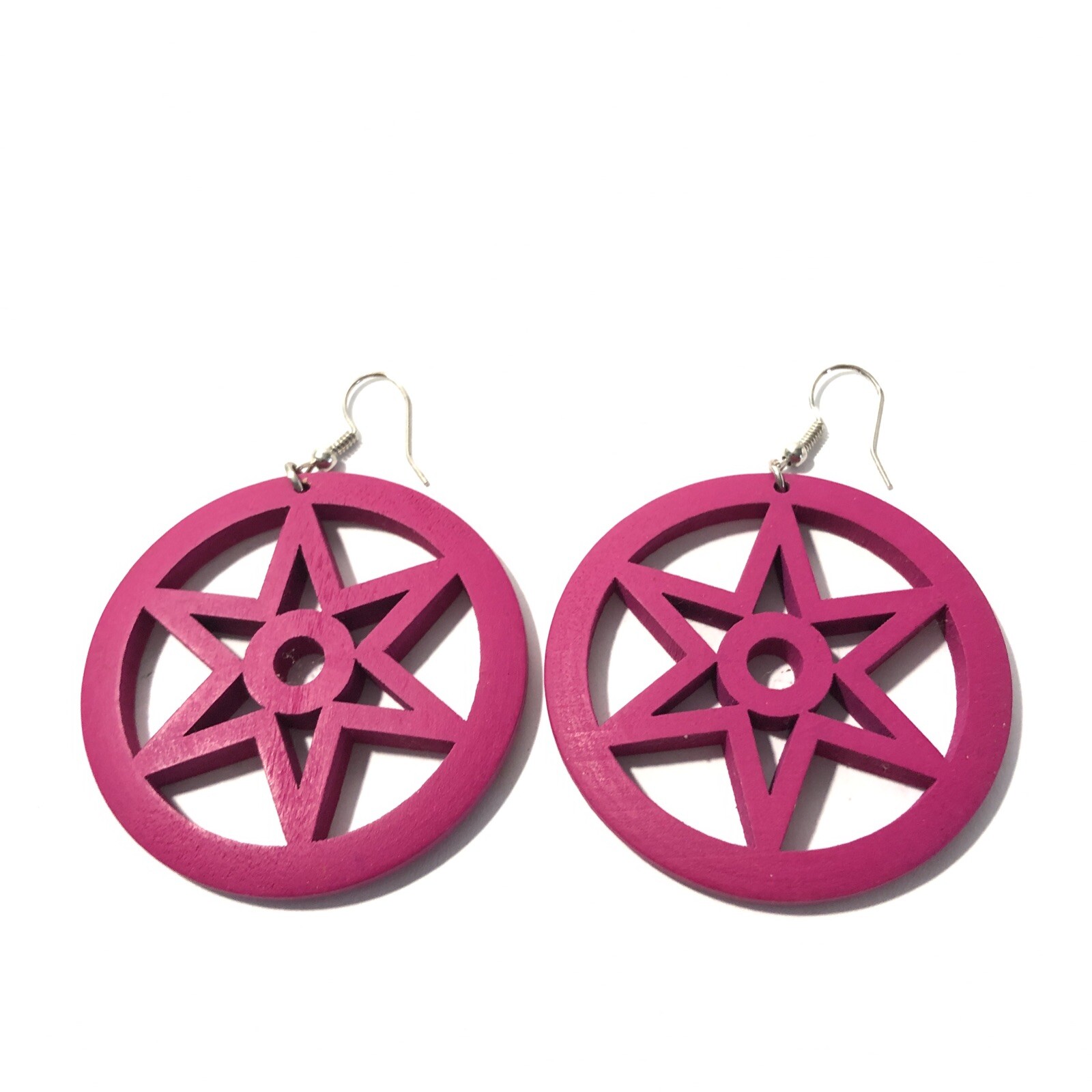 Women’s Purple Star Wood Round Drop Dangle Earrings-Large 2.5” Statement
