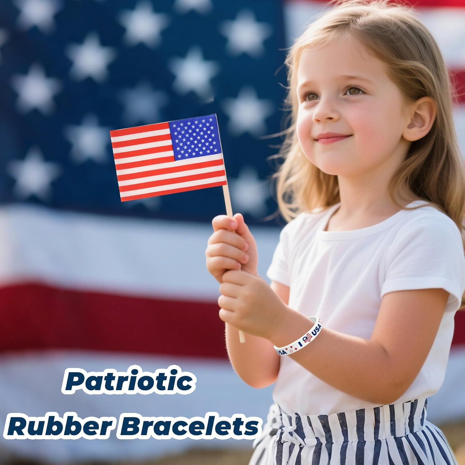 American Flag Silicone Bracelet 18 Pcs 4Th of July Patriotic Wristbands Red Whit