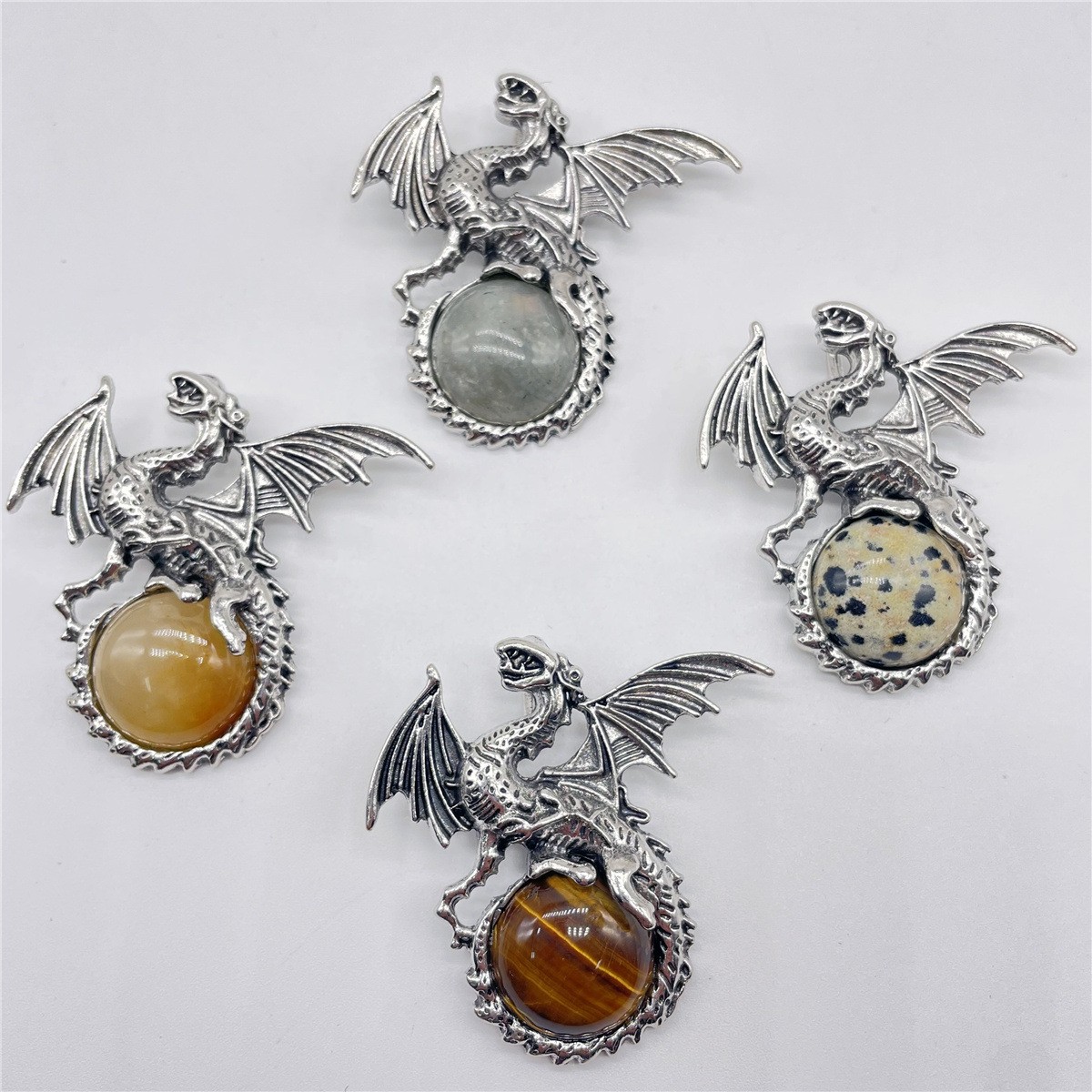 10pcs Mixed Natural Stone Flying Dragon Pendants Healing DIY Jewelry Making