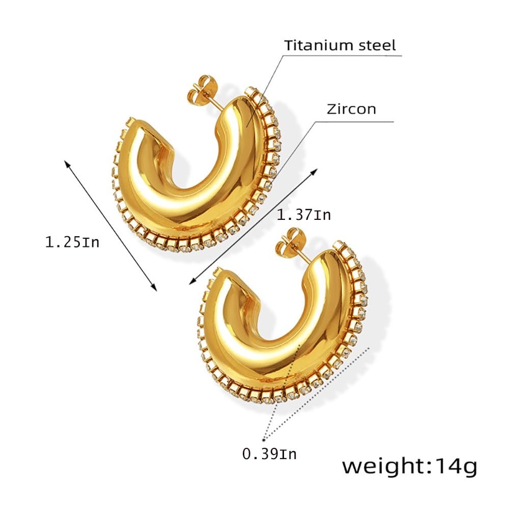 Niaspi C-Shaped Chunky Hoop Earrings for Women 18K Gold Plated Cubic